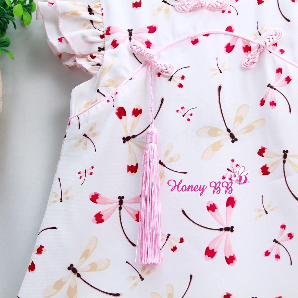Đầm sườn xám đẹp cho bé gái họa tiết chuồn chuồn size 12-35kg hàng thiết kế cao cấp