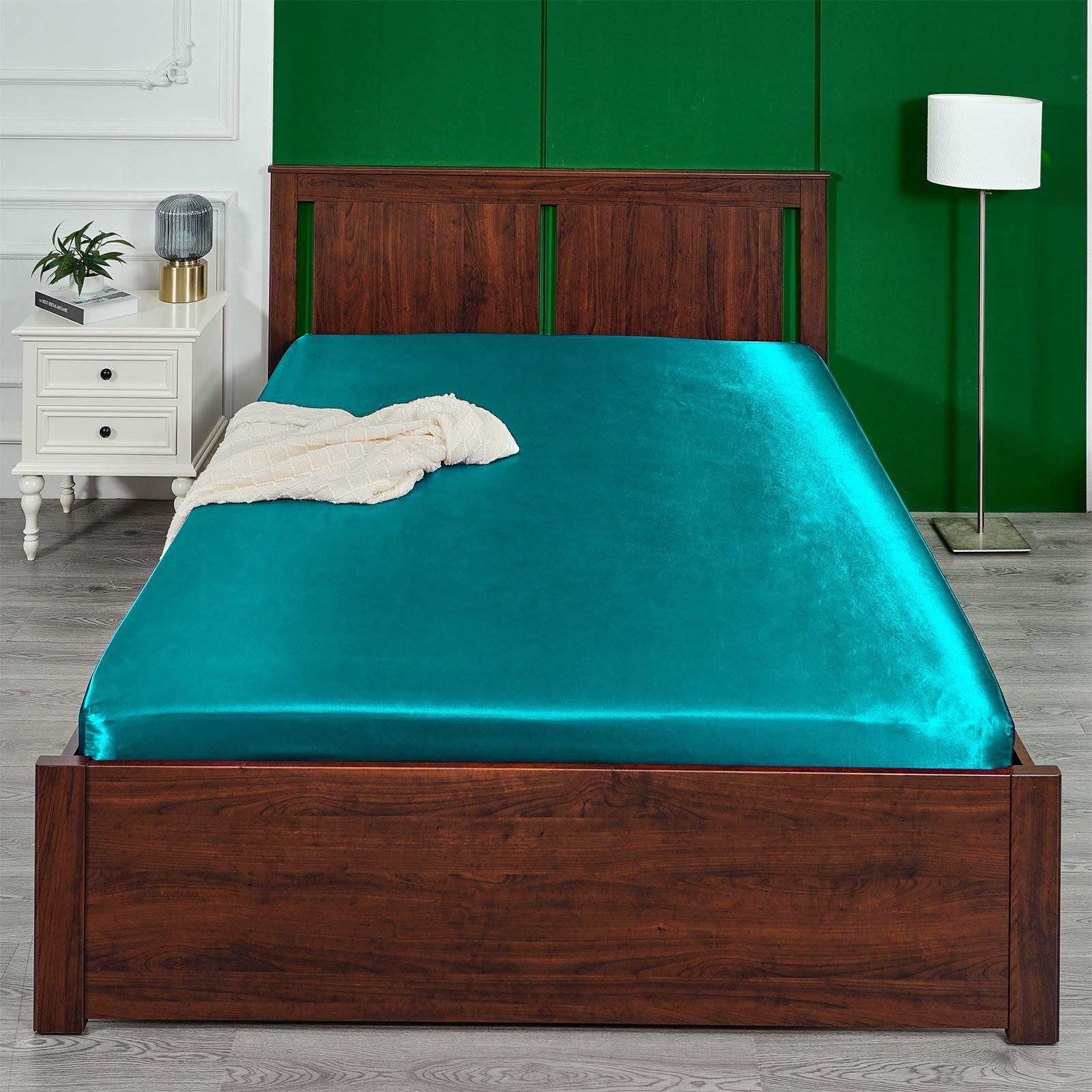 Lụa Satin Trang Bị Tấm Đồng Màu Giường Thun Bọc Nệm Tờ Dành Cho Giường Nữ Hoàng Vương Kích Thước Giường bao Da