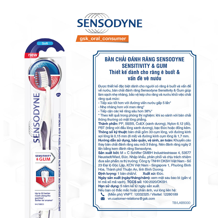 Bàn chải đánh răng Sensodyne Sensitivity Gum (Màu ngẫu nhiên)