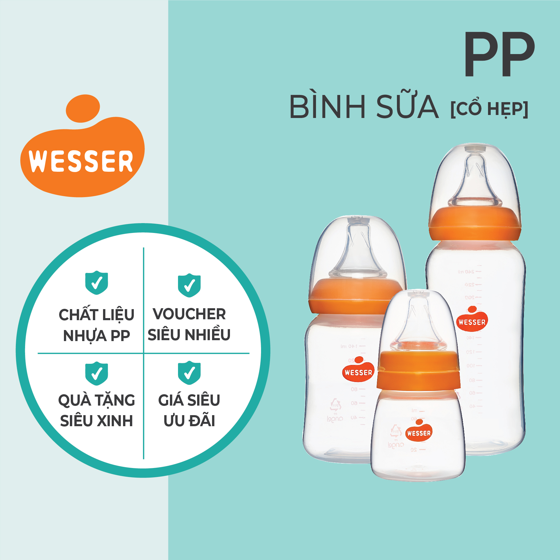 Bình Sữa Cổ Hẹp Pp Wesser 60Ml140Ml250Ml - 140Ml