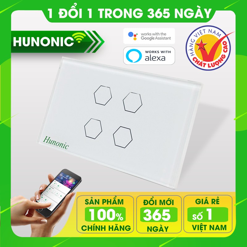 Công tắc thông minh WIFI mặt kính cảm ứng 4 nút [chính hãng]