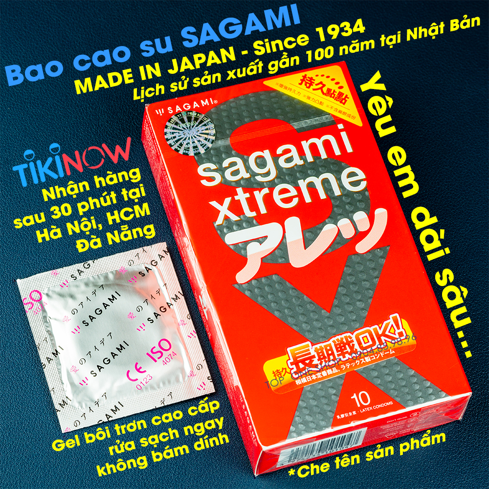 Bao Cao Su Gai Kéo Dài Thời Gian Của Nhật Bản Sagami Xtreme Feel Long Không Mùi Cao Su - Tặng 1 Chiếc BCS Power Men - Che Tên Sản Phẩm