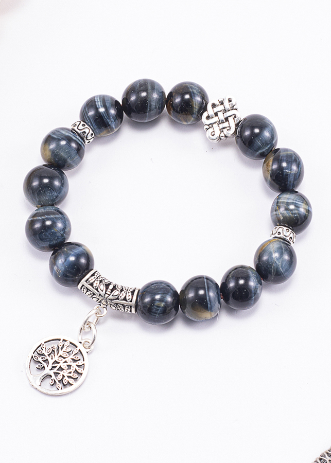Vòng Tay Phong Thủy Đá Mắt Hổ Phối Charm Cây Bạc Mệnh Thủy, Mộc Ngọc Quý Gemstones