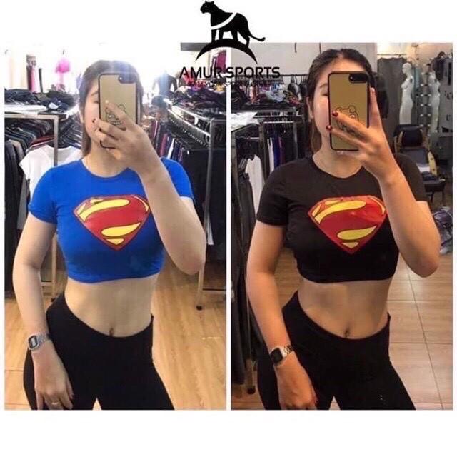 Áo croptop nữ tay ngắn ôm body in hình chữ SUPERMAN cực cá tính 3 màu ĐEN, XANH TRẮNG (ảnh thật