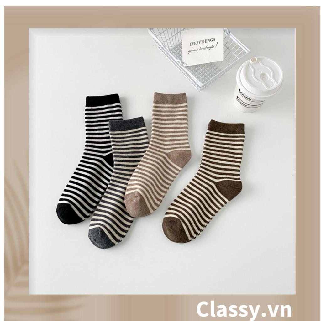 Tất cổ cao Classy,  vớ cổ cao sọc nhỏ nhiều màu cho bạn lựa chọn G1348