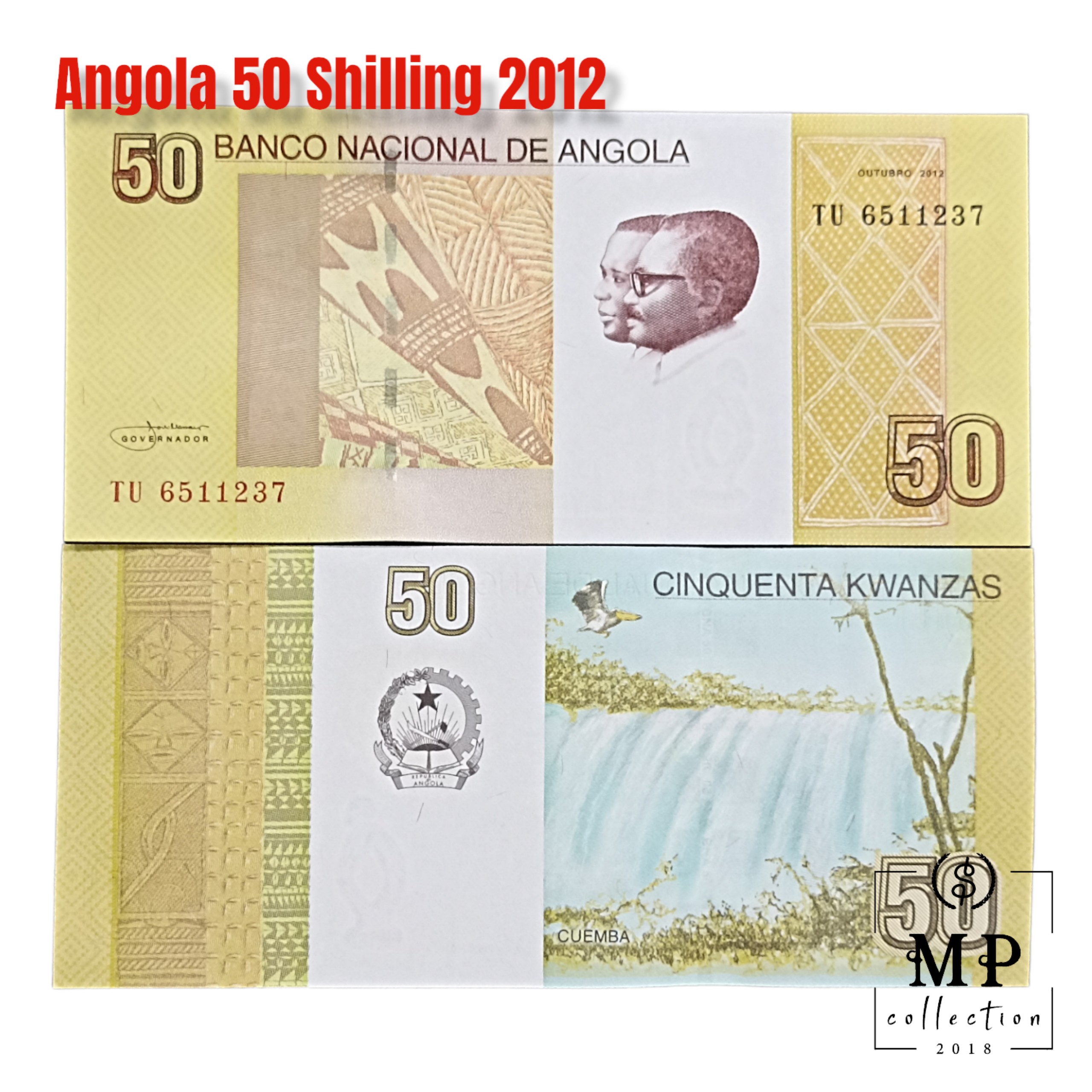 Angola 50 Shilling 2012 với hình ảnh thác nước