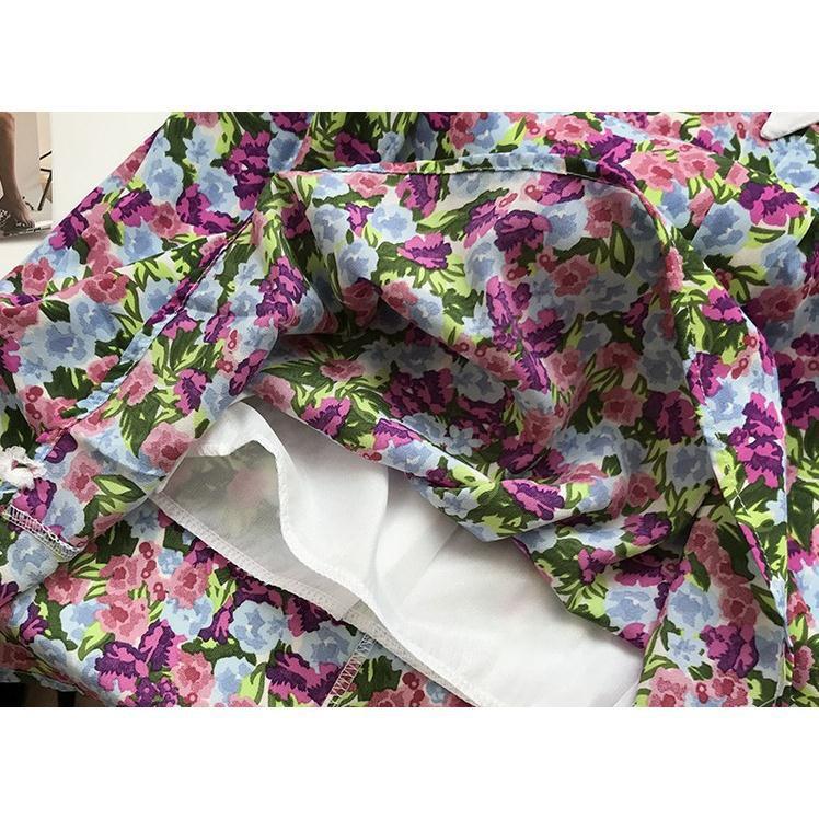 Đầm Hoa Nhí Cổ Lá Vintage Xòe Nhẹ Cực Trend