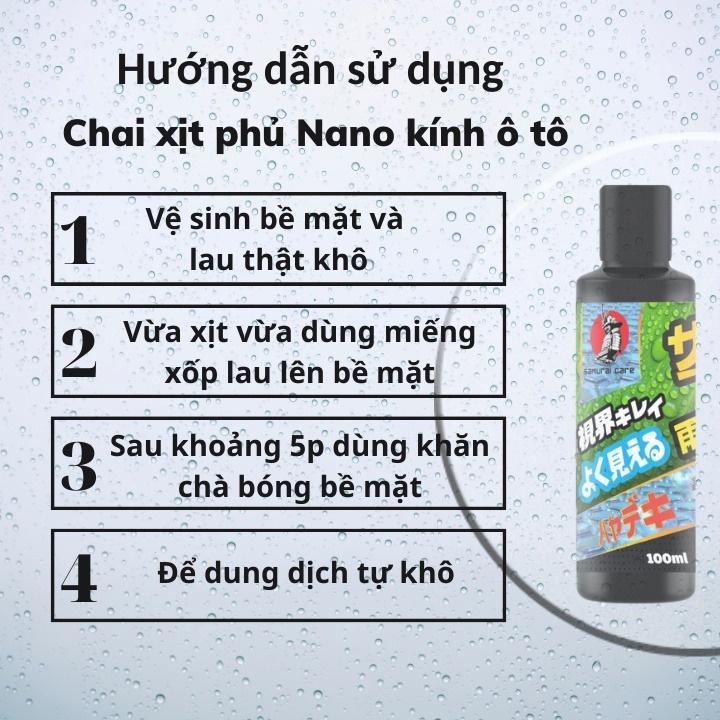 Phủ nano kính ô tô Samurai Care dung tích 100ml nhập khẩu từ Nhật Bản, chống đọng nước, phủ 2 lớp lên bề mặt kính