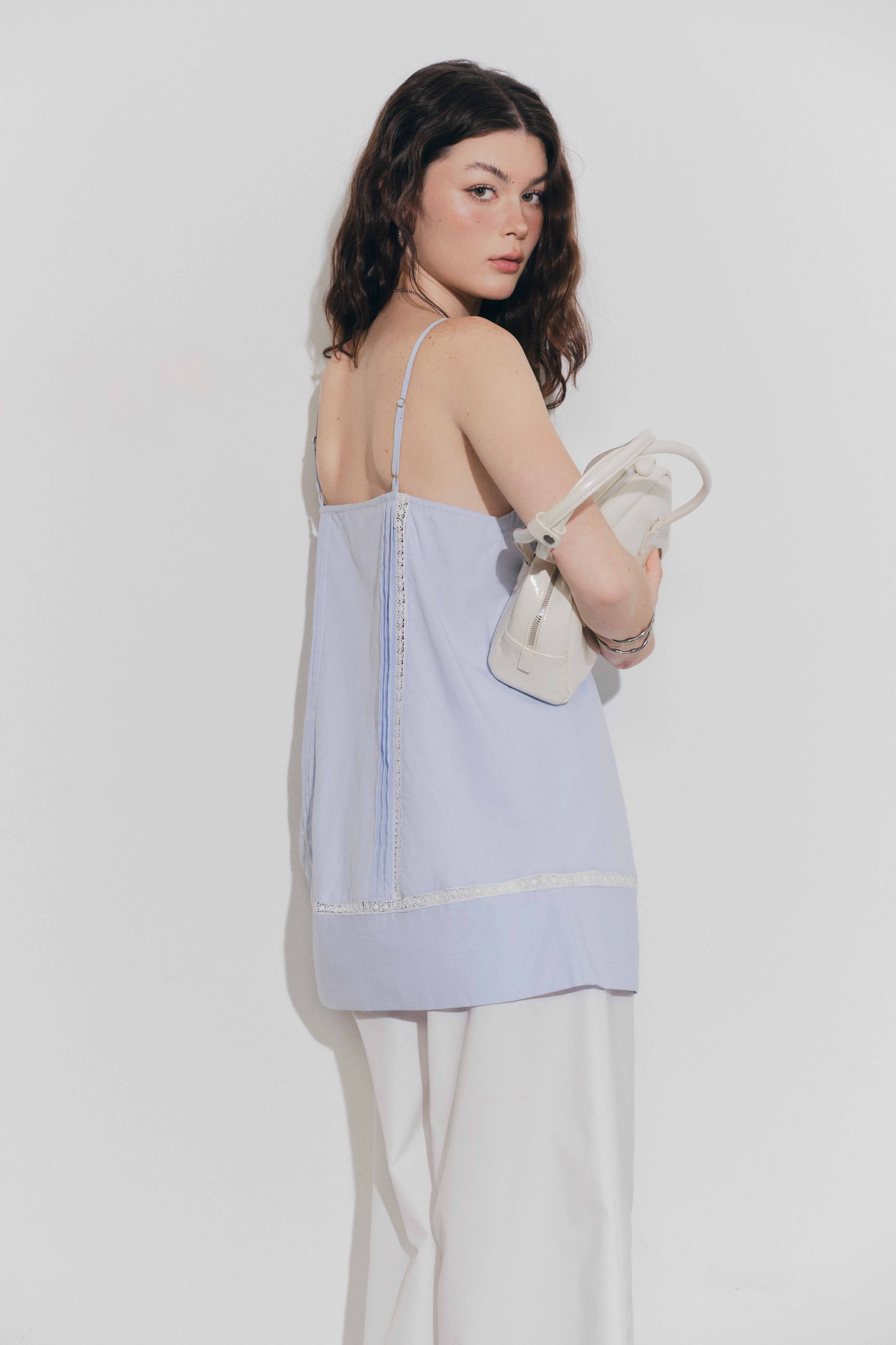 DOTTIE - Áo hai dây phối ren - Xanh biển - T1134