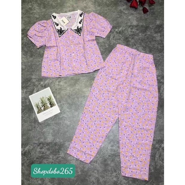 Set đồ nữ,đồ bộ ngủ mặc nhà vải lụa họa tiết hoa nhí siêu cưng.