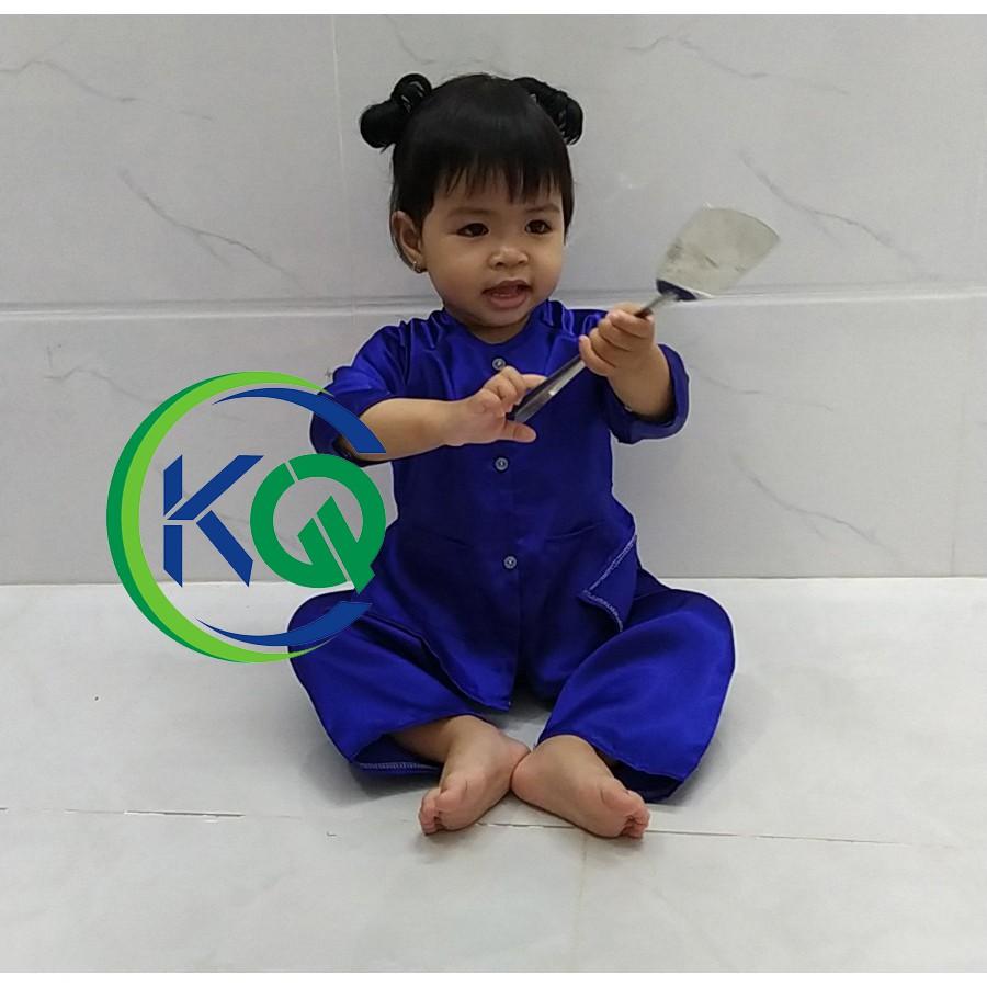 Bộ quần áo Trẻ Em - quần áo Bà Ba truyền thống Nam Bộ - màu Xanh trơn - Vải Phi Bóng
