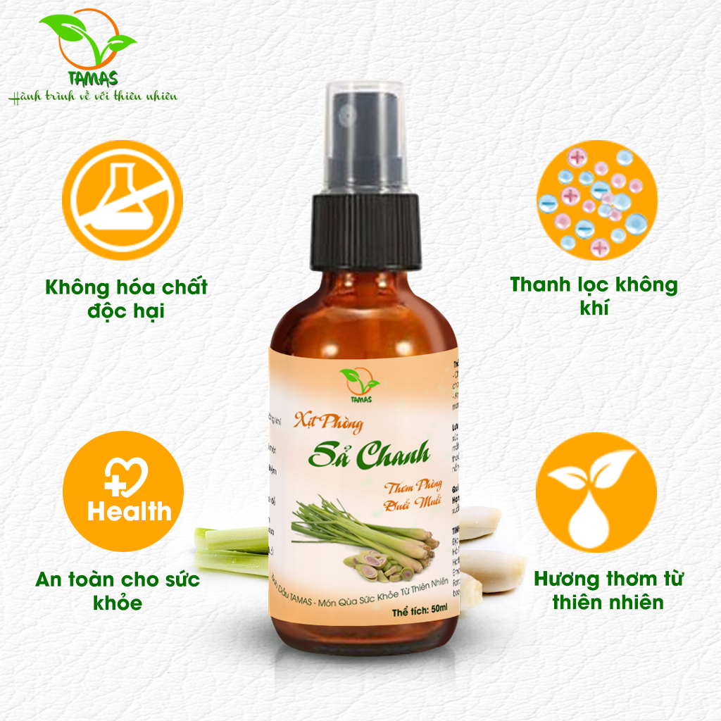 Xịt thơm phòng tinh dầu Sả chanh 50ml - Kháng khuẩn - Khử mùi hôi - Đuổi muỗi và các loại côn trùng - Hương thơm thư giãn