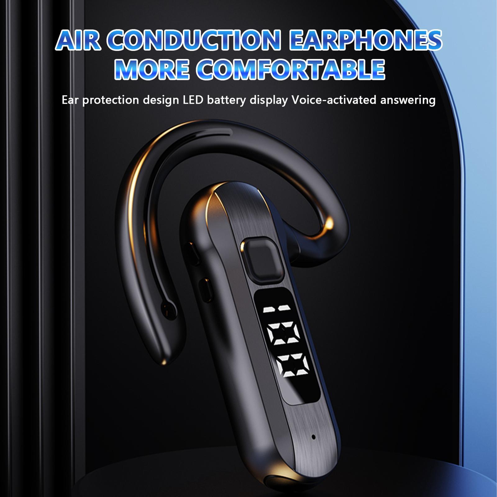 Bones Conduction Digital Display Wireless Single Ear Hook for Gym black