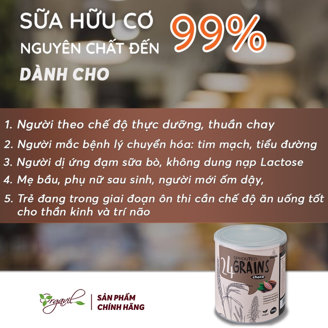 Sữa Hạt Cho Người Lớn Tuổi 24Grains Vị Cacao Hộp 700g, Sữa Hữu Cơ Không Đường Bổ Sung Dinh Dưỡng & Tốt Cho Tim Mạch Tặng Kèm Quà - miwako