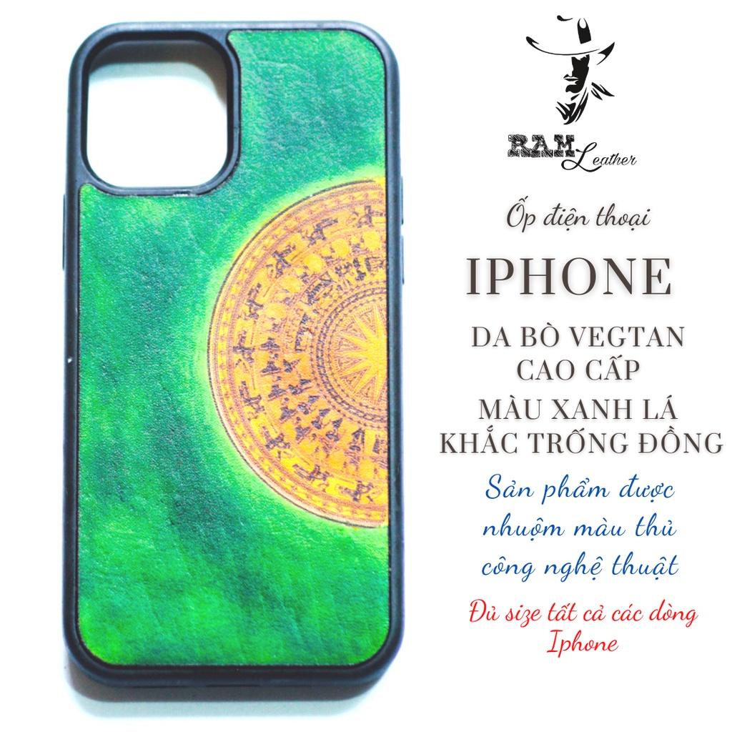 Ốp lưng điện thoại da bò vegtan trống đồng xanh lá cho IPHONE - RAM Leather