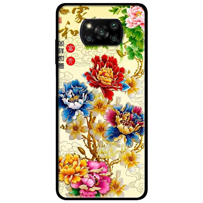 Ốp lưng dành cho Xiaomi Poco X3 mẫu Mẫu Đơn Vàng Xanh