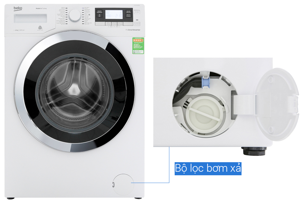 Máy giặt Beko Inverter 10 kg WY104764MW - Hàng chính hãng - Giao HCM và 1 số tỉnh thành