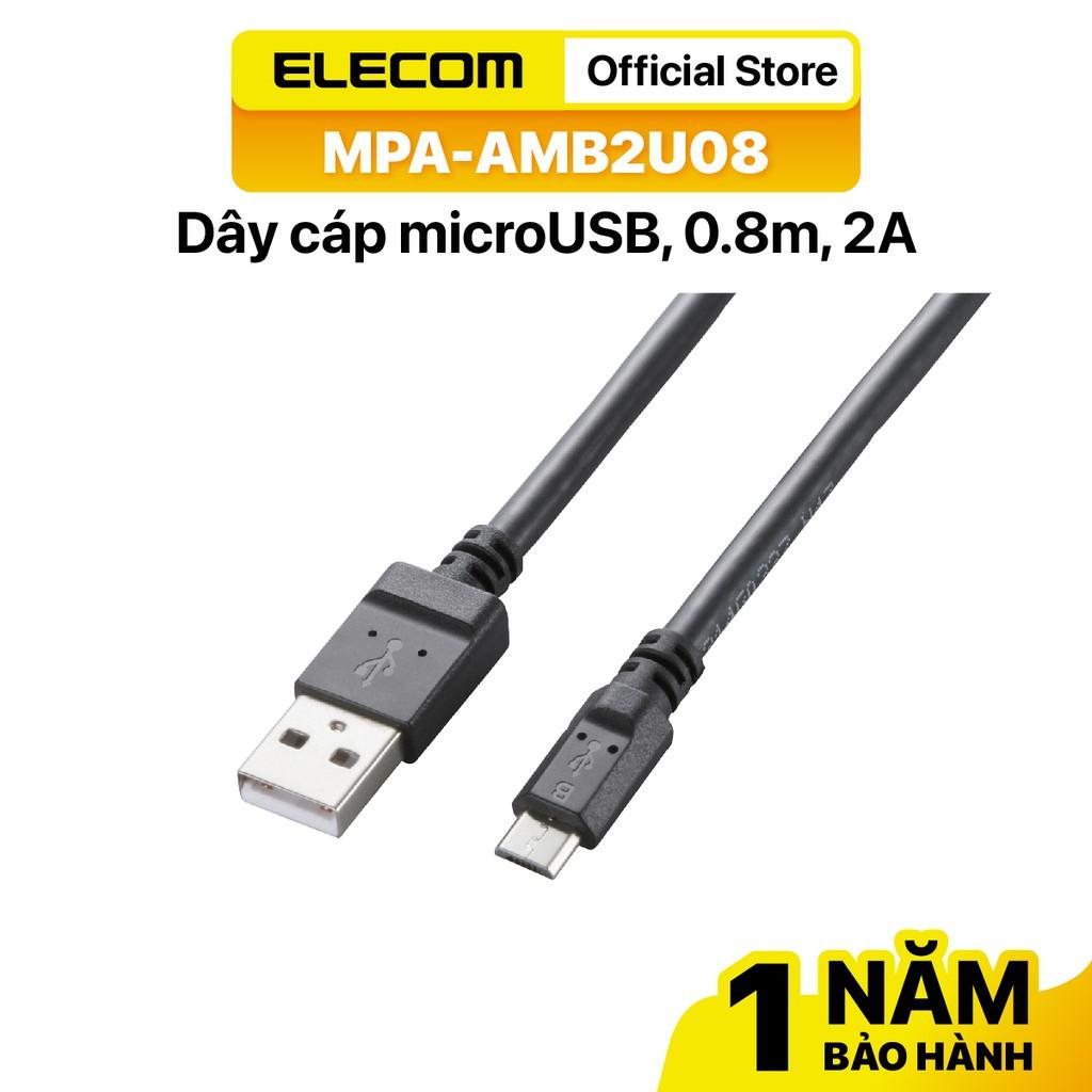 Dây cáp microUSB (A-microB), 0.8m, 2A ELECOM MPA-AMB2U08 - Hàng chính hãng