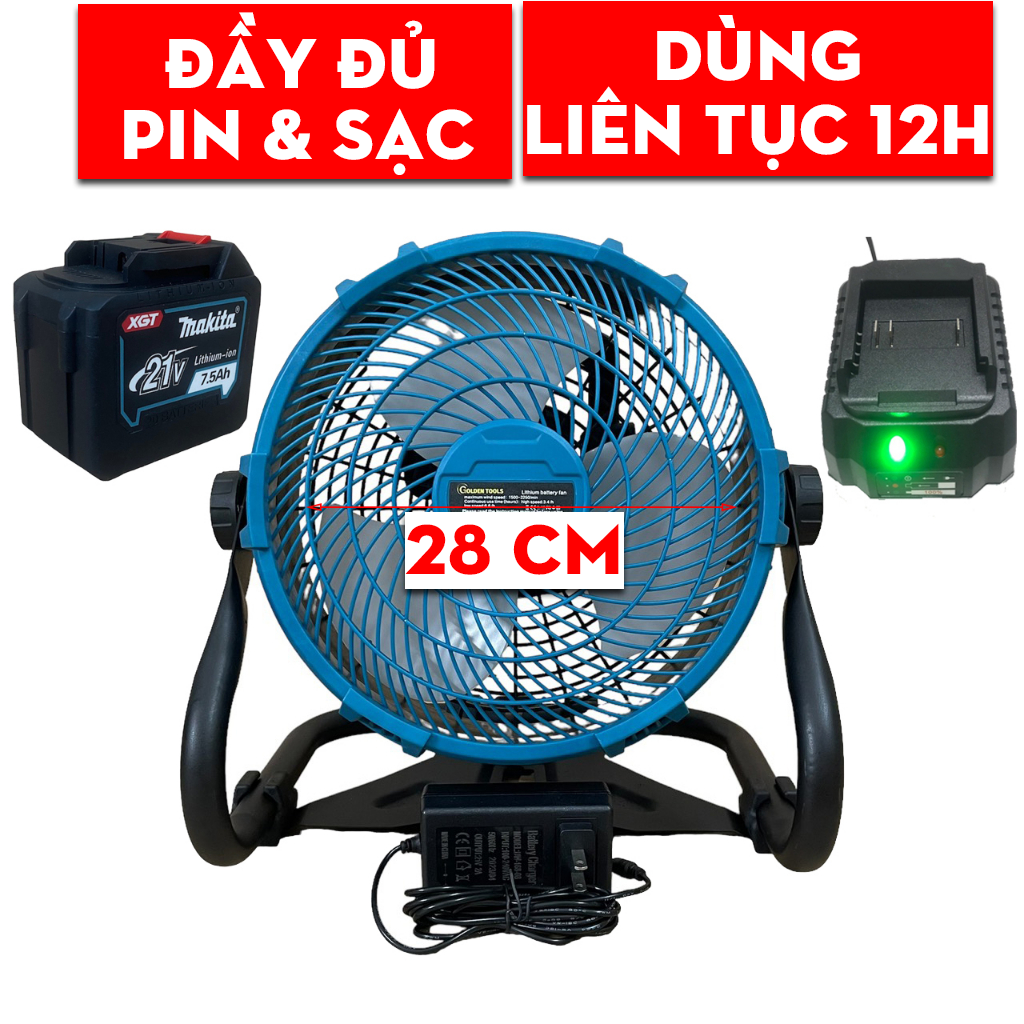 Quạt Tích Điện Dùng Pin Siêu Khỏe Sử Dụng Liên Tục 12h , Thiết Kế An Toàn, Tặng Kèm Pin Và Sạc, Chân Pin Phổ Thông 4cm, Tiện lợi khi mất điện hoặc mang đi du lịch