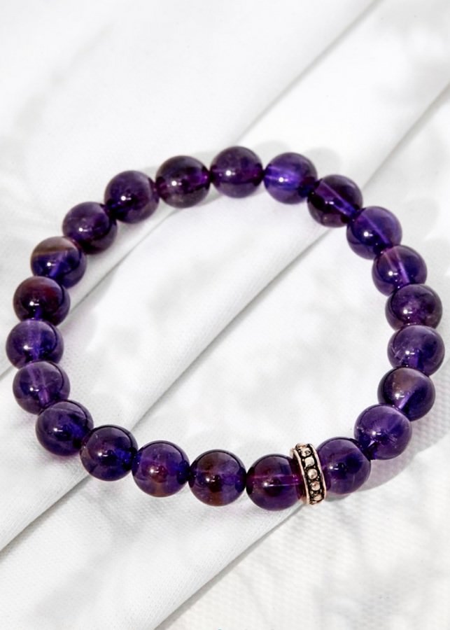 Vòng Tay Đá Thạch Anh Tím Charm Bạc Thái - Hỏa Thổ