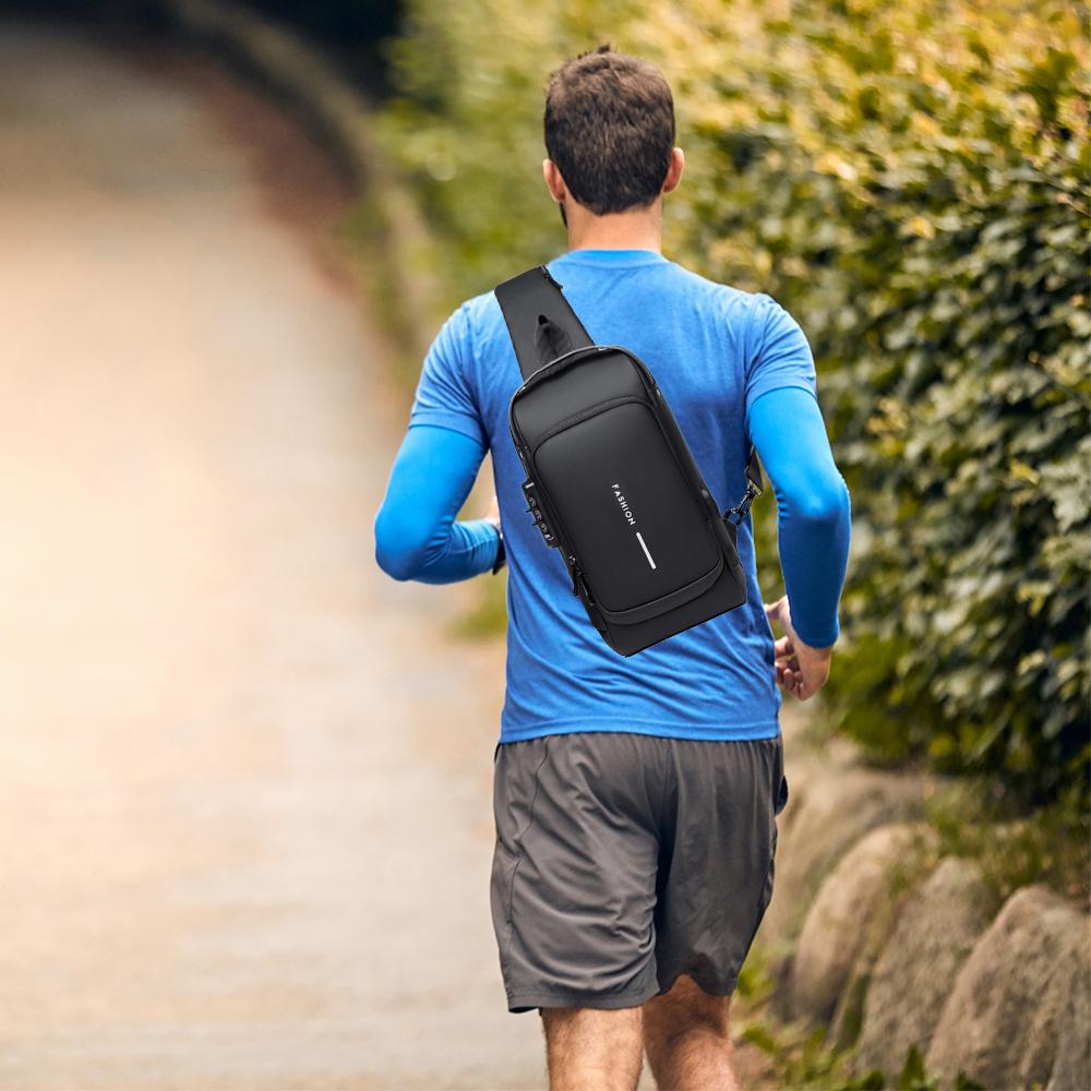 Men Sling Bag Pack with Lock Waterproof Anti-theft Chest Bag with USB Charging Port Shoulder Bag Crossbody Backpack