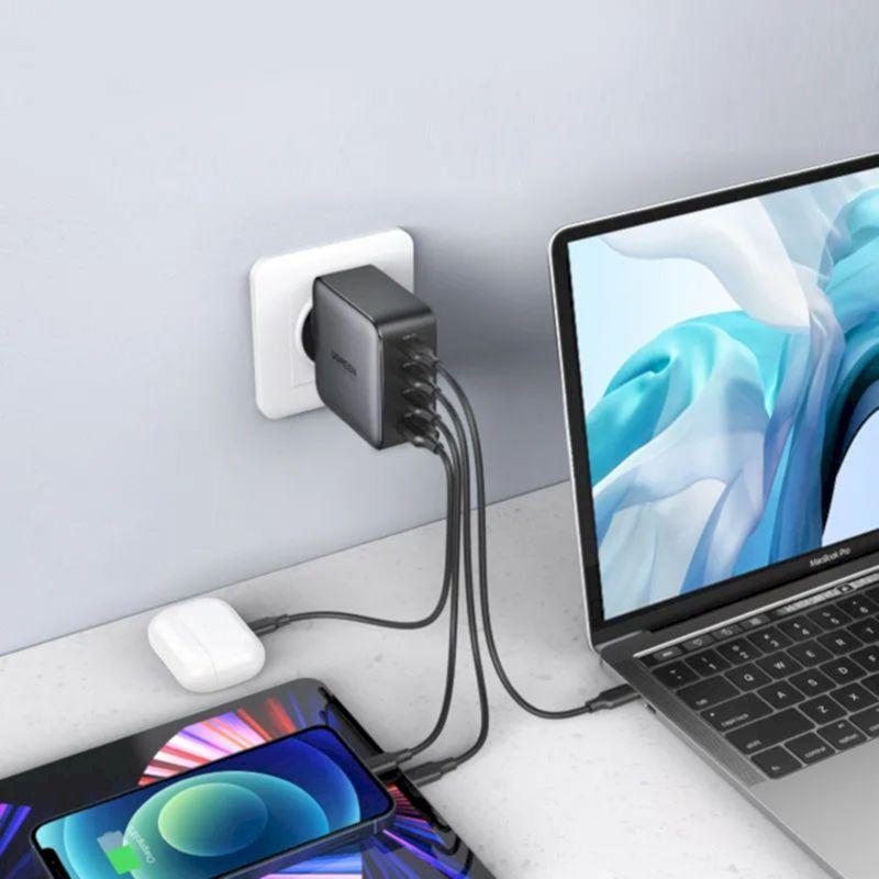 Ugreen UG40737CD226TK 100W US PD3.0 GaN màu đen 3C + 1A sạc siêu nhanh 4 cổng 3 x usb type C và 1 x A chân cắm dẹp - HÀNG CHÍNH HÃNG