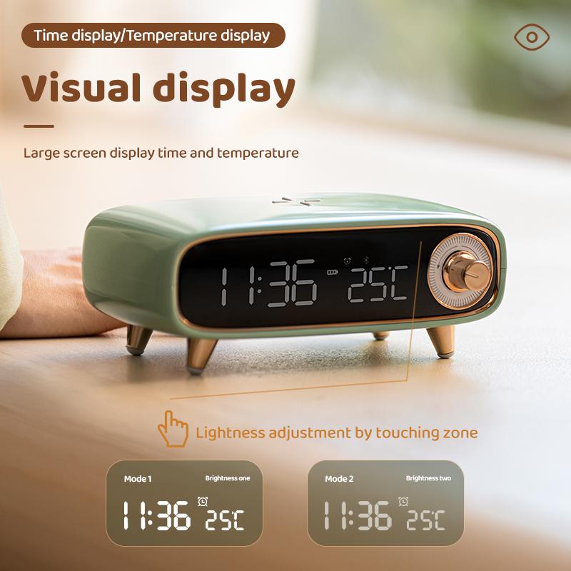 15W không dây Sạc nhanh đa chức năng loa bluetooth Si-in-một lần sạc đèn ngủ đêm Đèn báo thức ánh sáng Tăng nhiệt nhiệt độ Color: green