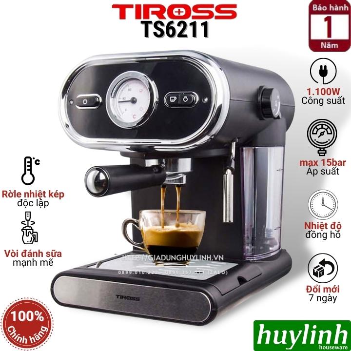 Máy pha cà phê Espresso Tiross TS6211 - Áp lực tối đa 15 bar - công suất 1100W - Hàng chính hãng