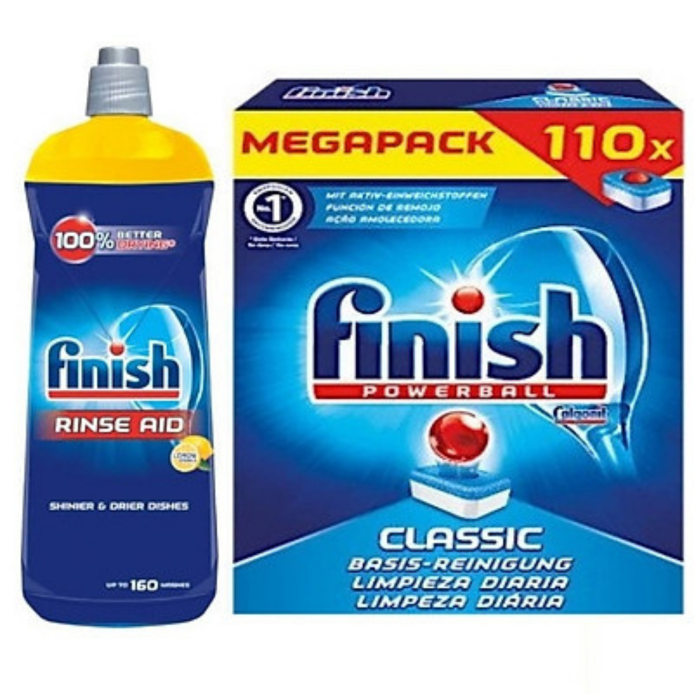 Combo Viên rửa bát Finish 110 viên+Nước làm bóng finish 800ml dùng cho máy rửa bát