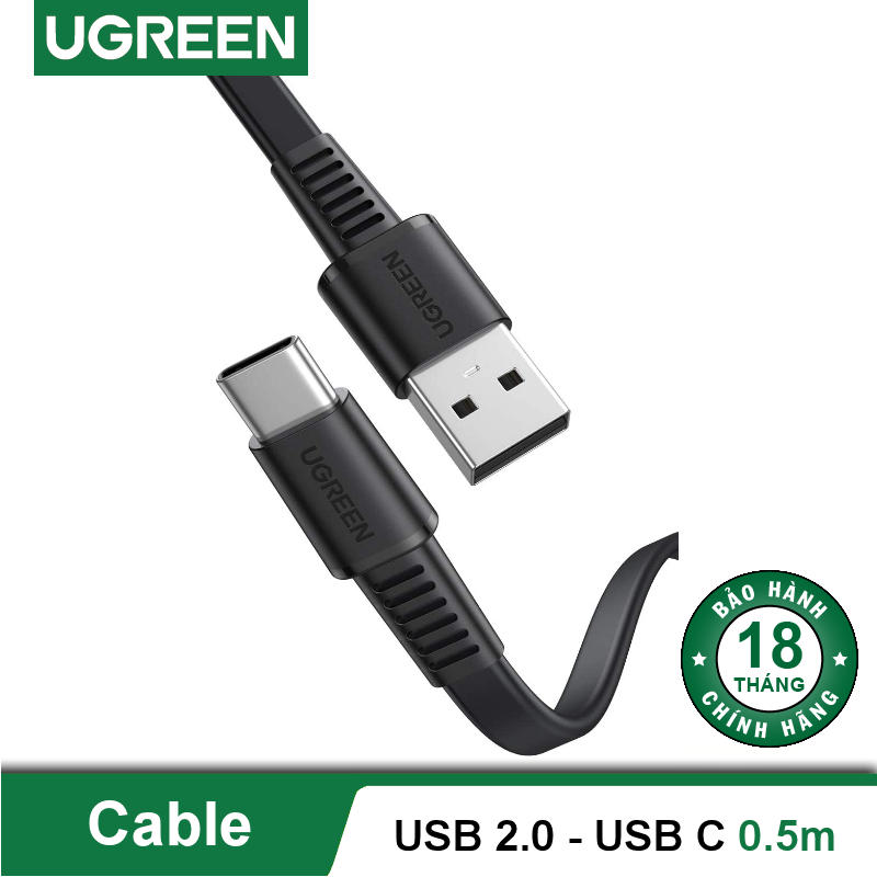 Dây cáp USB 2.0 sang type C hãng UGREEN US332 dây dẹt dài 0.5-1m - Hàng nhập khẩu chính hãng