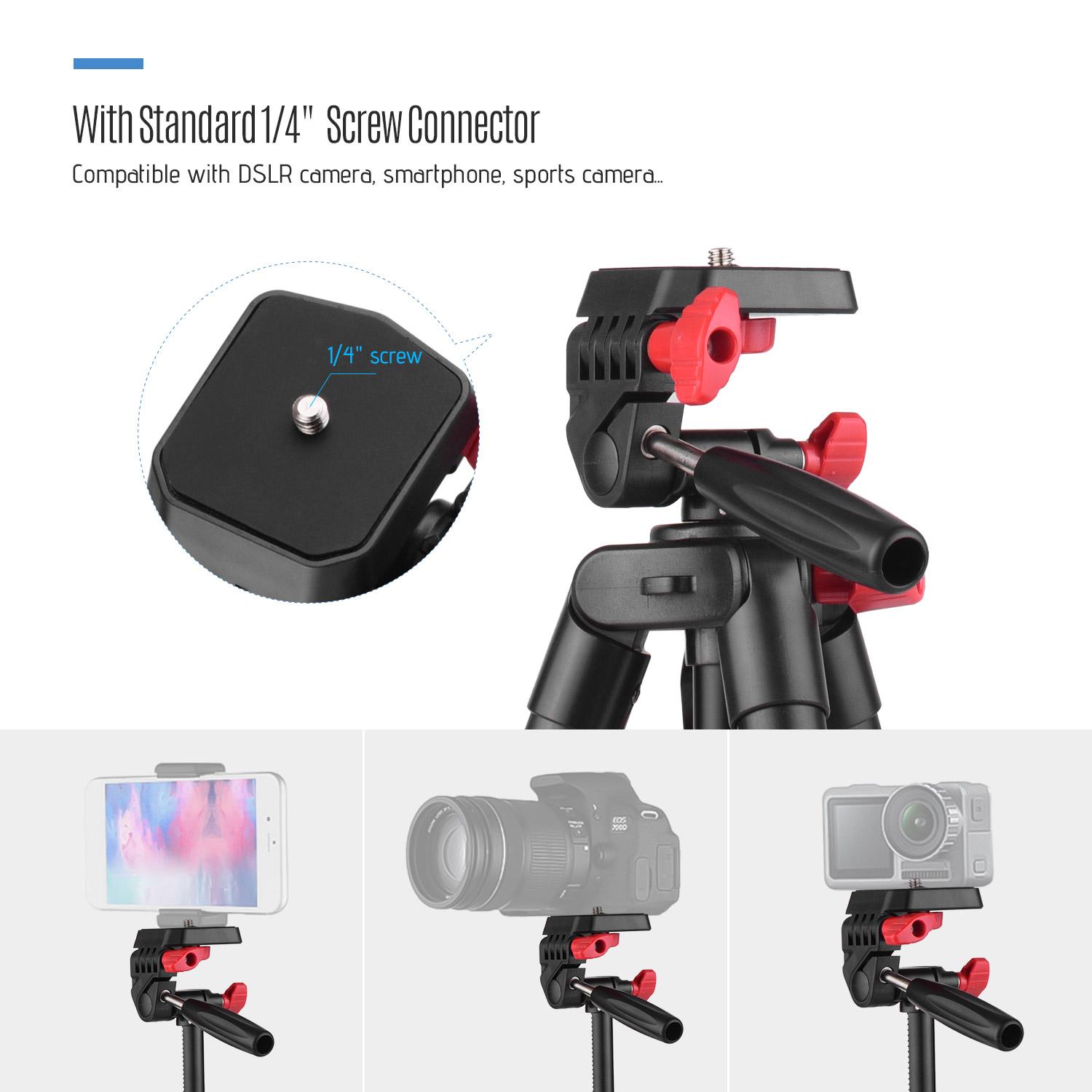 KINGJOY VT-832 Portable Photography Tripod Stand Aluminum Alloy 2kg Load Capacity 1/4 Inch Screw Connector Max. Height