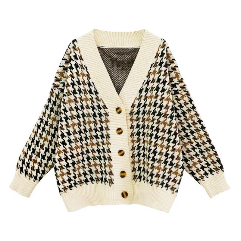 MS783 Áo khoác cardigan len hoạ tiết viền màu cổ tim