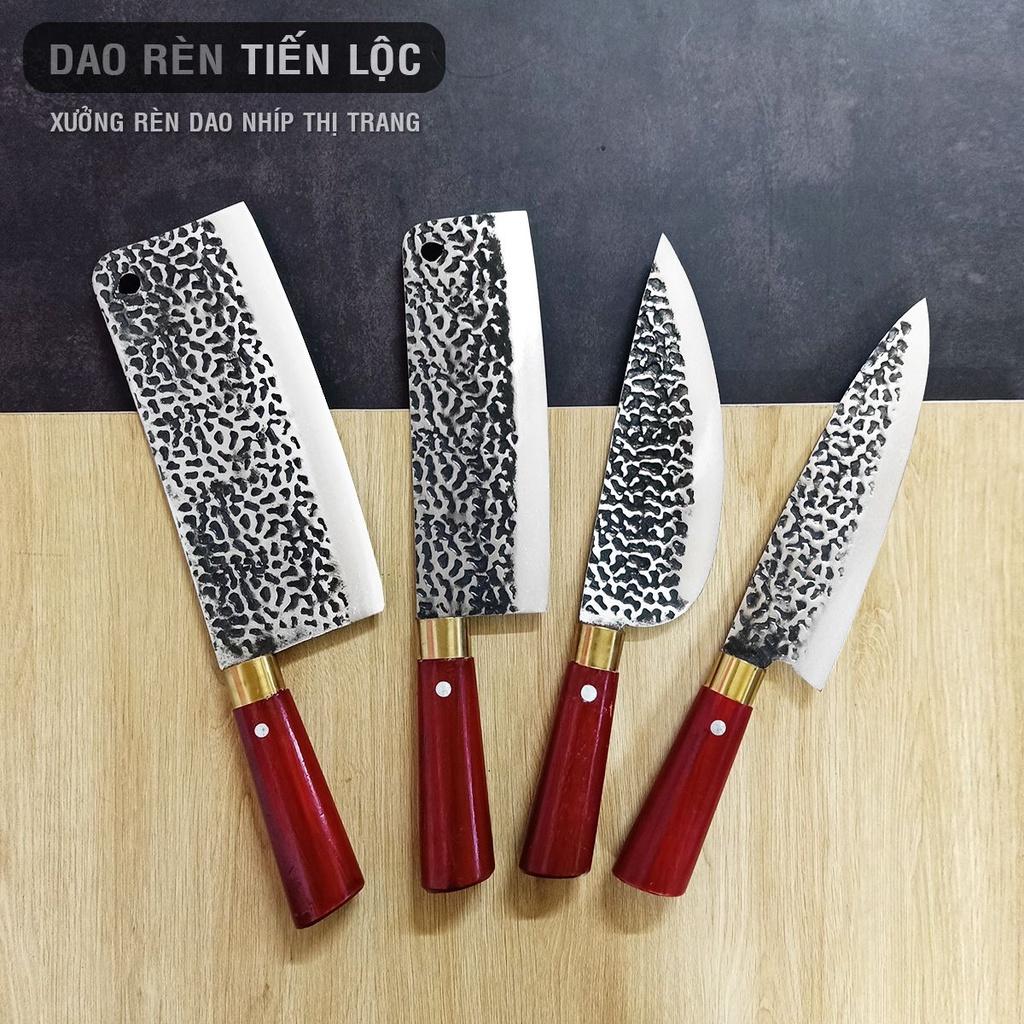 Bộ Dao Làm Bếp 4 Món, Dao Chặt Thái Lọc Đa Năng, Cán đỏ
