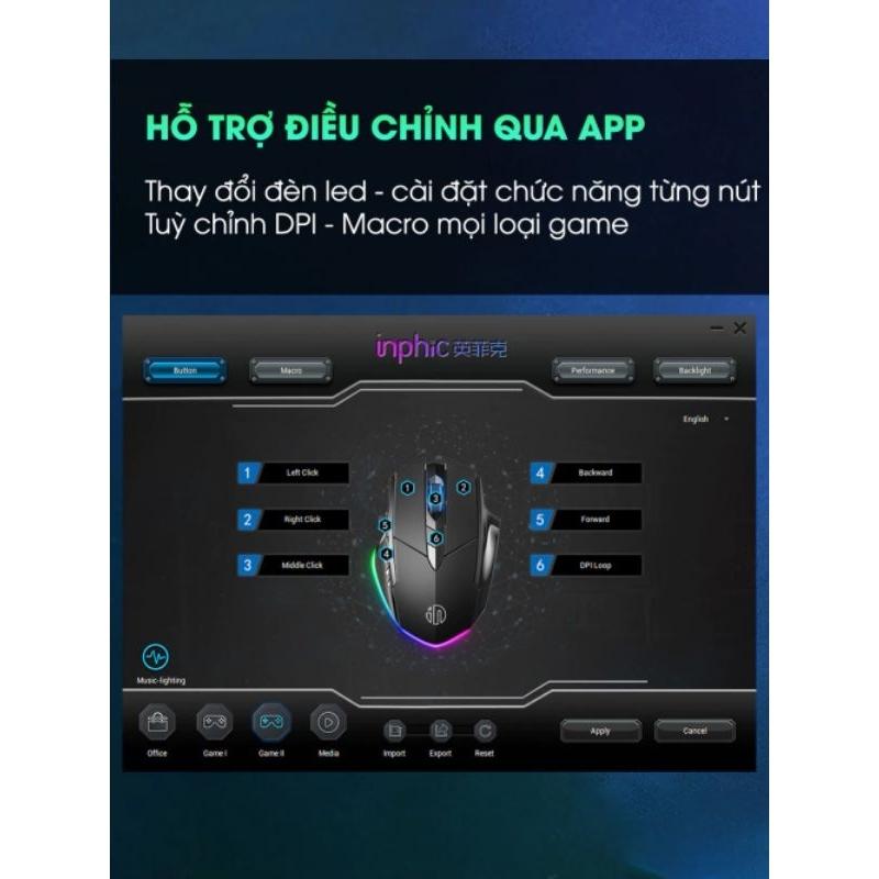 Chuột máy tính gaming TEKKIN INPHIC W1 PRO 7200 DPI bản có dây tắt âm silent Led - hàng nhập khẩu