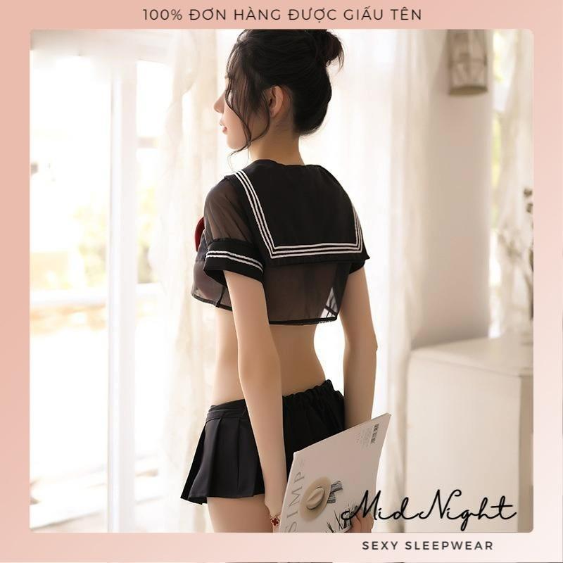 Cosplay Học Sinh Sexy Quyến Rũ Đầy Gợi Cảm Full Phụ Kiện - Bộ Đồ Lót Đồng Phục Cám Dỗ Cho Học Sinh Hư Mid Night Sexy - Màu Đen