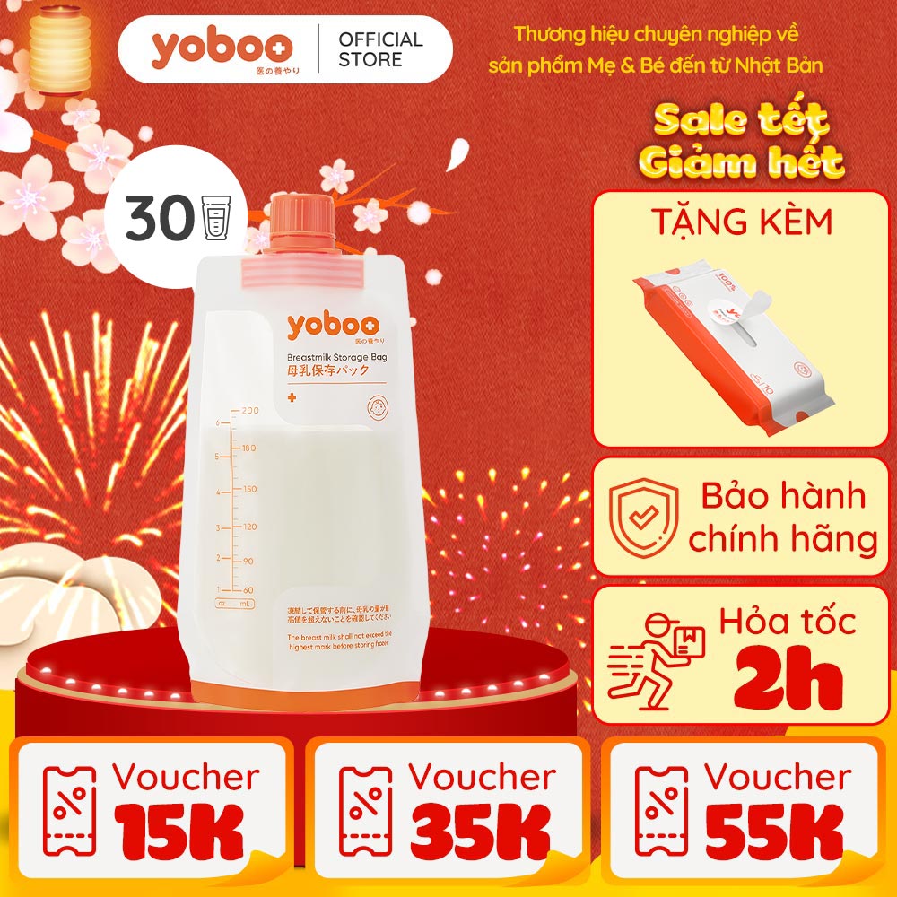 Set 30 túi trữ sữa mẹ Yoboo YB-004 có nắp vặn dung tích 200ml chất liệu PET an toàn cho bé - Hàng chính hãng