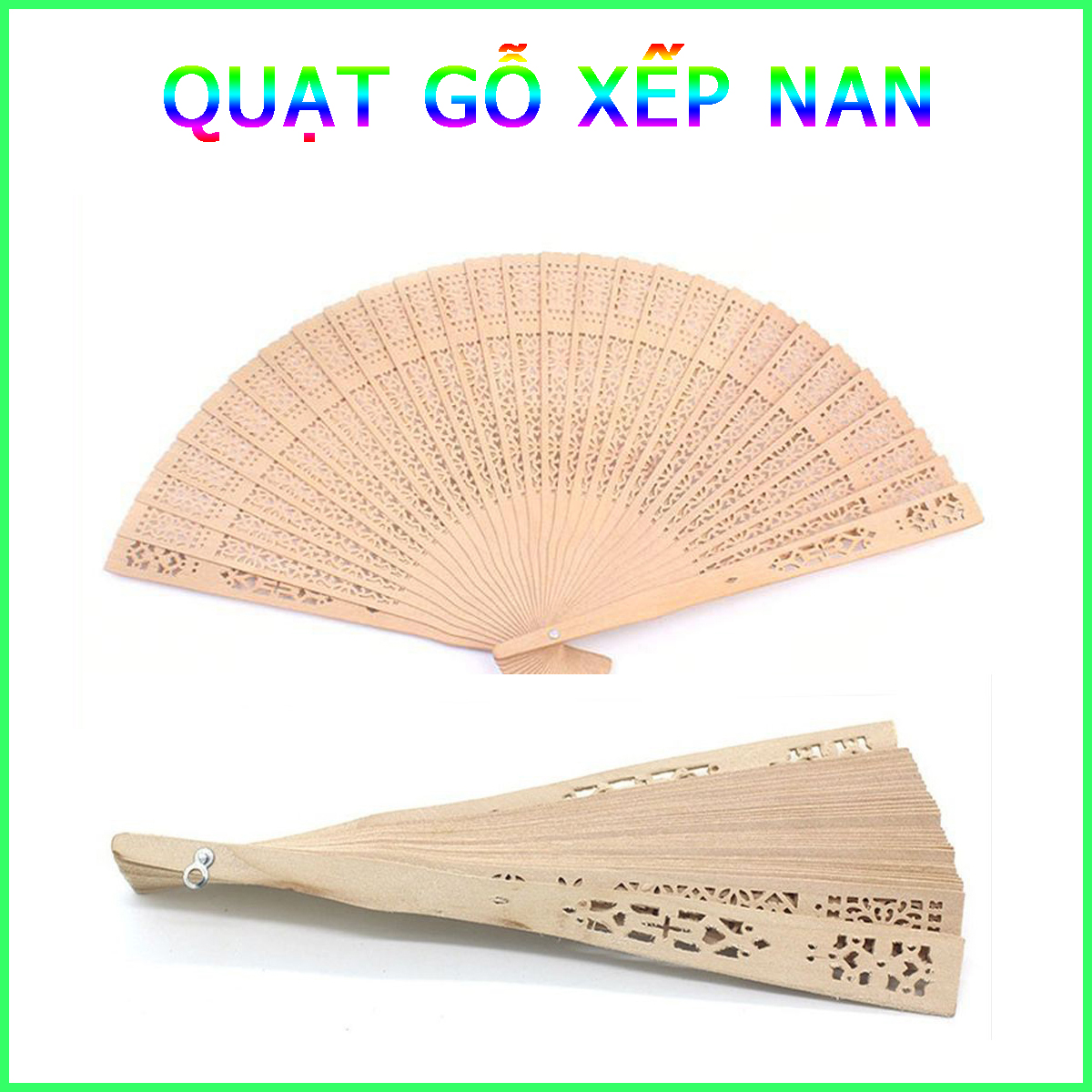 Quạt Xếp Nan Bằng Gỗ Hoa Văn Bền đẹp Thời Trang