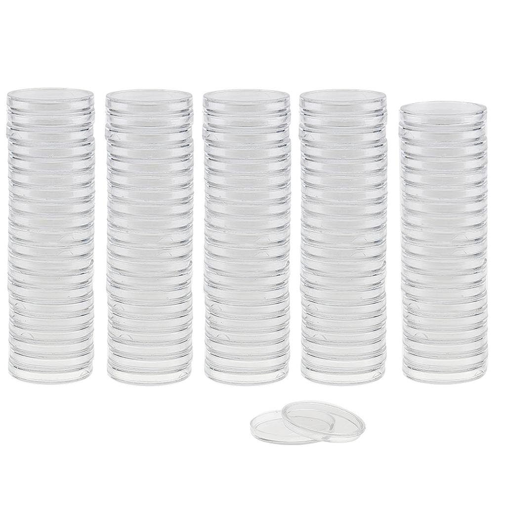 100pcs Clear Round Plastic Coin Capsules Container Storage Holder Case