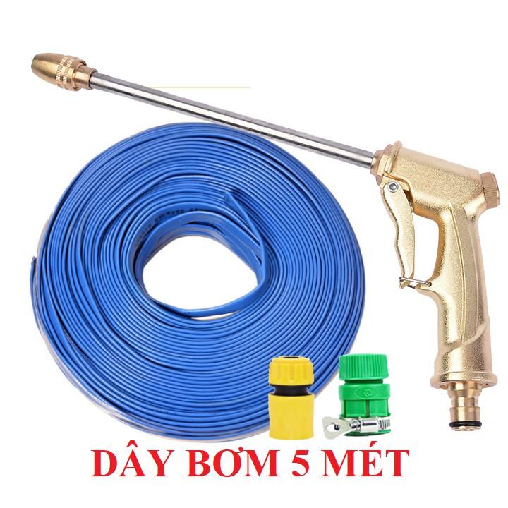 Bộ dây vòi xịt nước rửa xe, tưới cây ,tăng áp 3 lần,loại 3m,5m 206701-3 đầu đồng,cút nối nhựa vàng+ mở chai