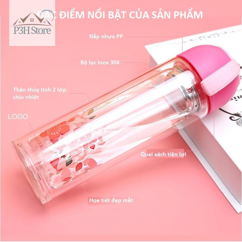 Bình thủy tinh Lock&amp;Lock 2 lớp chịu nhiệt 350ml LLG654