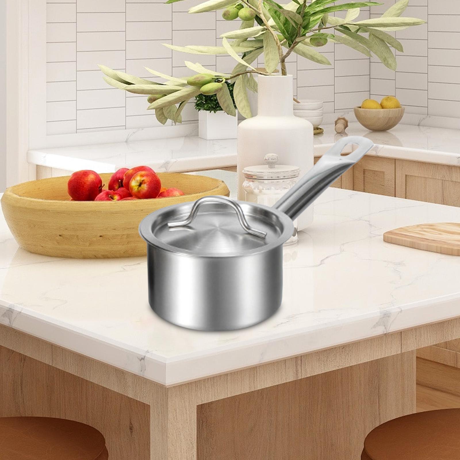 Milk Pot Stainless Steel Cooking Pot, Spaghetti Multipurpose Portable Cheese Noodles Induction Pot, Sauce Pan with Lid for Restaurants Kitchen