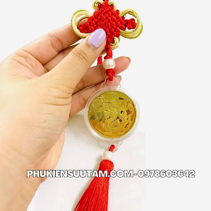 Dây Treo Xu 12 Con Giáp Tuổi Thìn, kích thước: 33cmx4.5cm, màu vàng - SP005846
