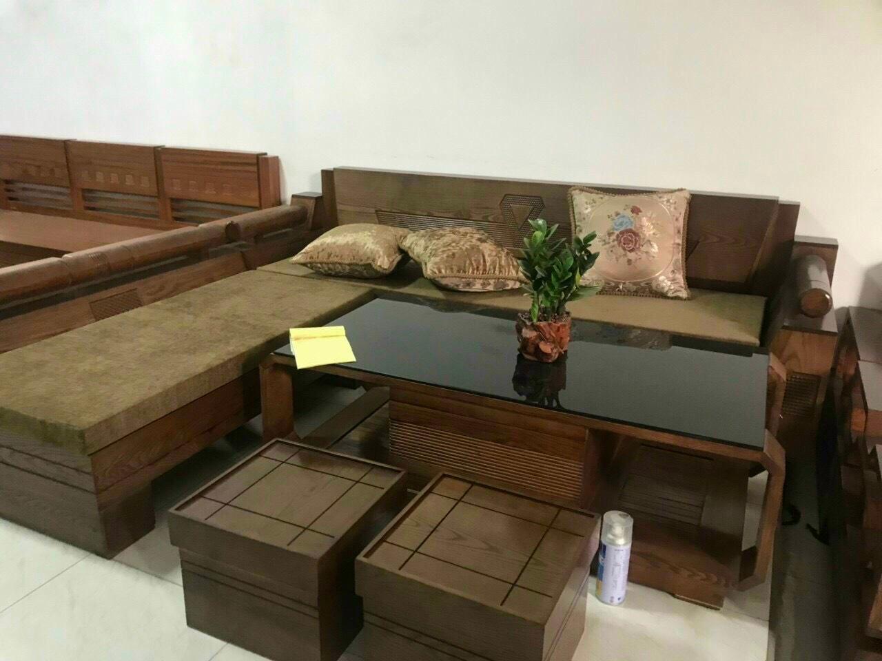 Bộ bàn ghế sofa gỗ sồi Mỹ góc kim cương