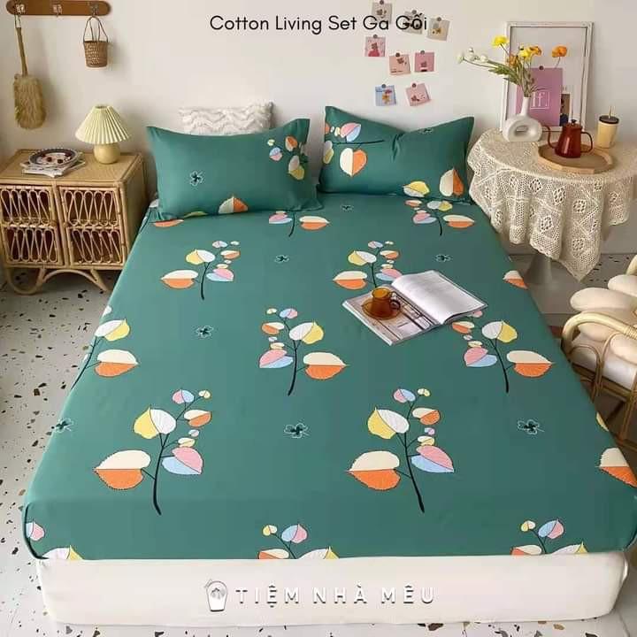 Bộ Ga Gối Cotton Lụa 5D m6/m8/2m - Nhiều Mẫu Tiệm Nhà Mêu Set 3 Món Ga + 2 Vỏ Gối Cotton 100% Siêu Mềm Mịn