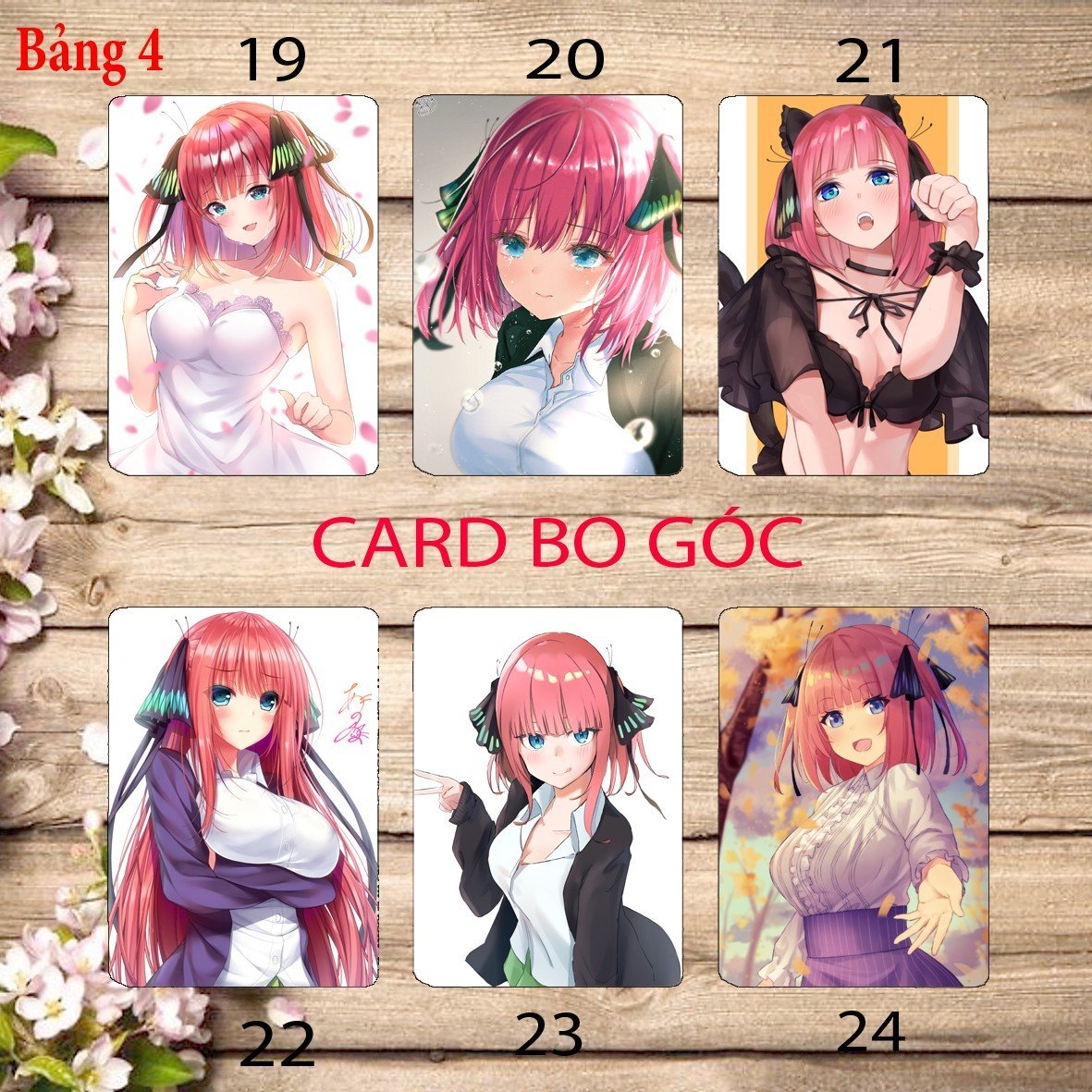 Card bo góc Nakano Nino Gotoubun no Hanayome 6 ảnh khác nhau/ Thẻ card hình Nakano Nino nhà có 5 nàng dâu