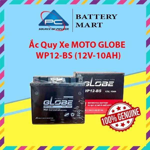 Ắc Quy Khô Globe WP12-BS 12V-10Ah, dùng cho Xe Vespa, Mô Tô Phân Khối Lớn