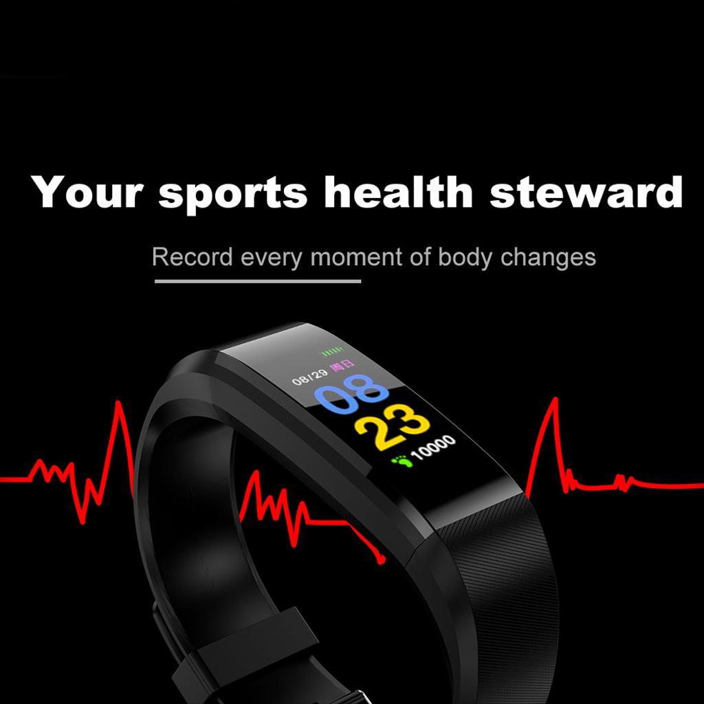 2x115 Plus Smart Watch Bracelet Fitness Tracker Heart Rate Monitor Black