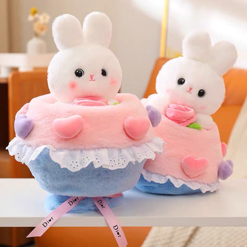 Bó Hoa Thỏ Bông Mặt Váy 2in1 Cute, Bó Hoa Lena, Gấu Dâu làm quà tặng siêu đáng yêu