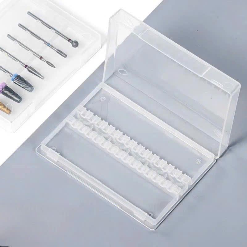 Hộp Đựng 14 Đầu Mài Nhựa Trong Plastic Tiện Lợi Bảo Vệ Đầu Mài Làm Nail Khỏi Bụi Bẩn, Chống Va Đập, Có Nắp Đậy Giúp Đầu Mài Luôn Sạch Sẽ, Dễ Vệ Sinh