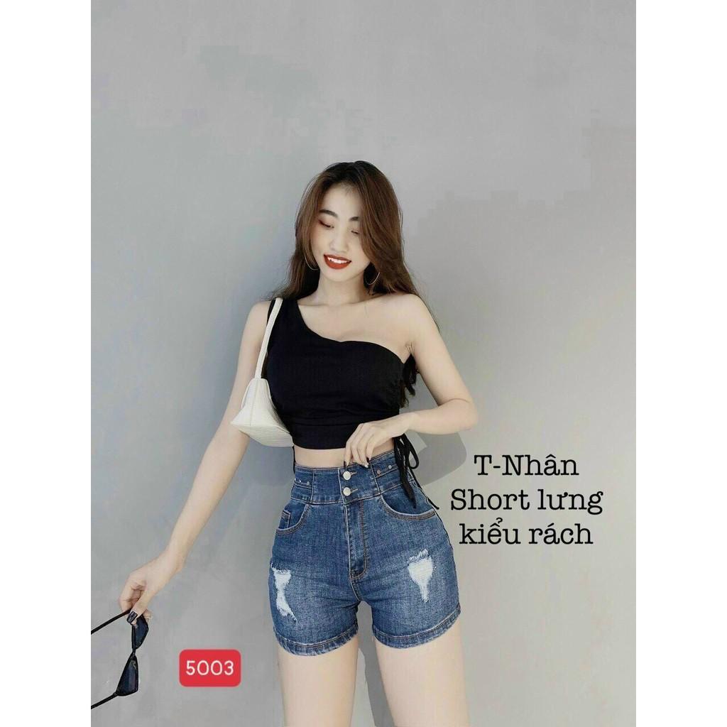 Quần bò nữ ngắn cao cấp, quần short jean nữ màu xanh rách eo cao cá tính hót 2021 jn5003